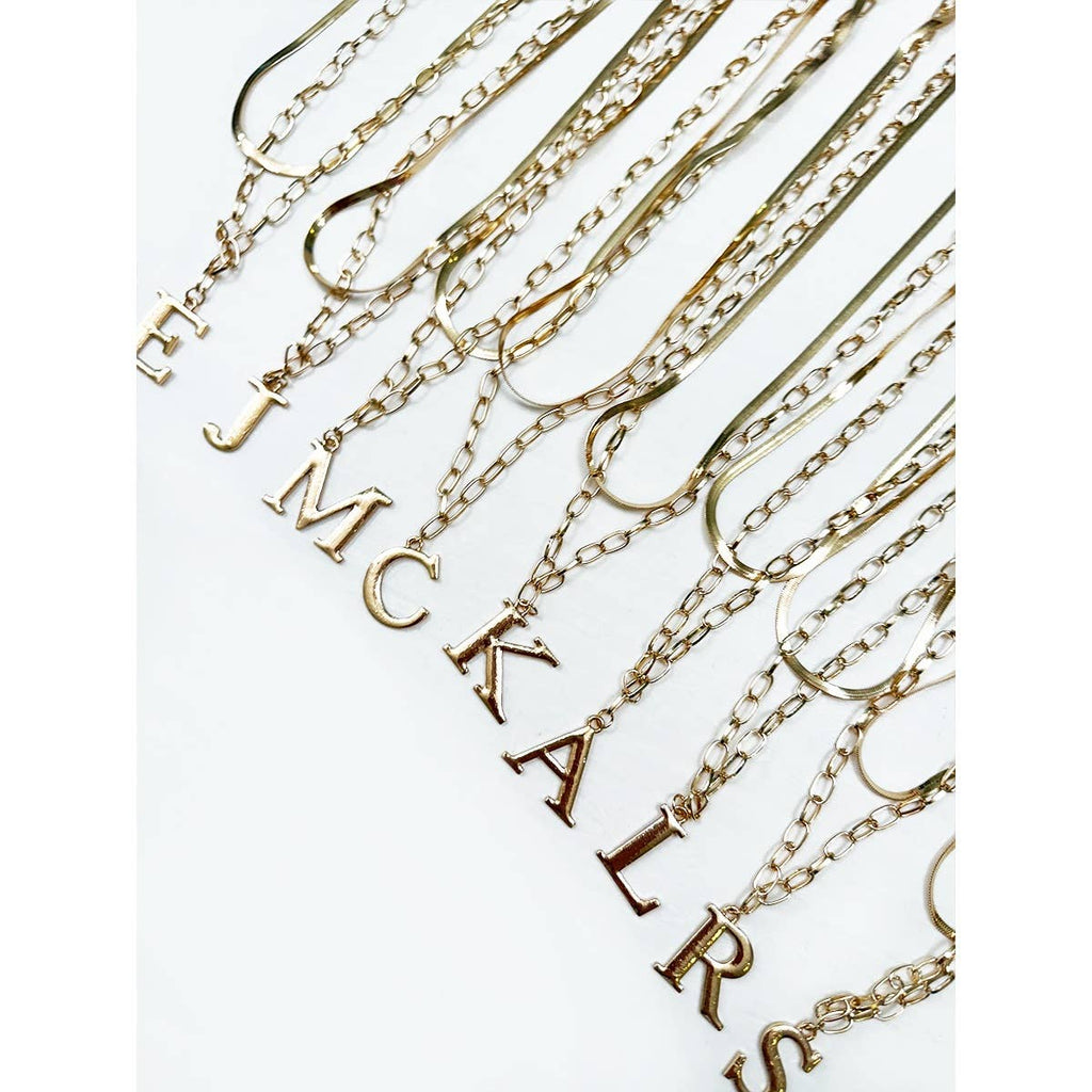 Gold Double Layered Initial Pendant Necklace