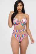 2 PC Swirl Print Halter Bikini Set