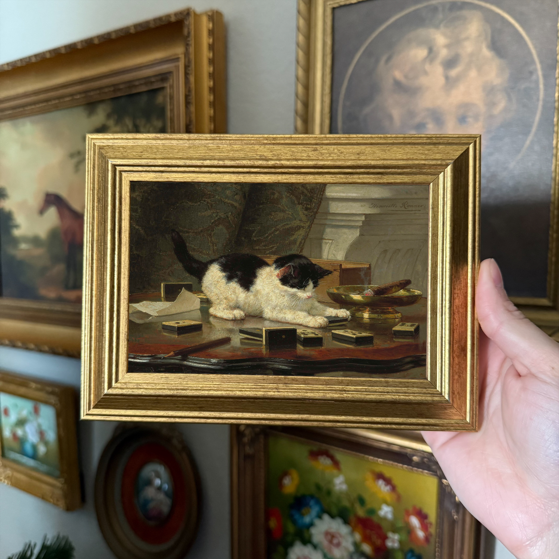 Vintage Style Kitty Playing Art Print Framed