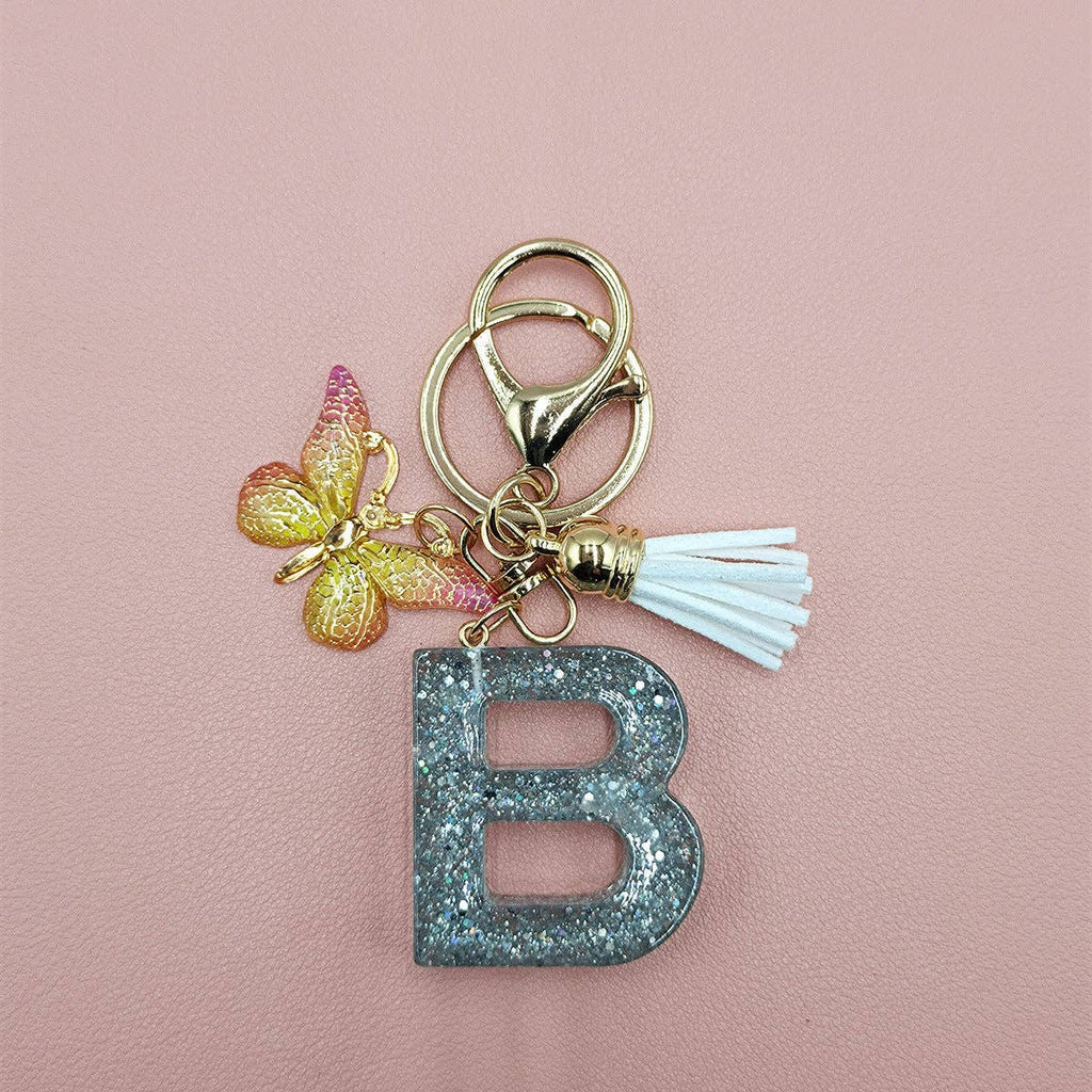 Silver Sequined Resin Letter Charm Keychains