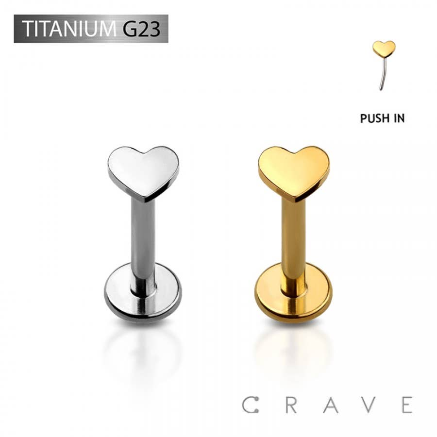 Heart Implant Grade Titanium Threadless Push In Labret 