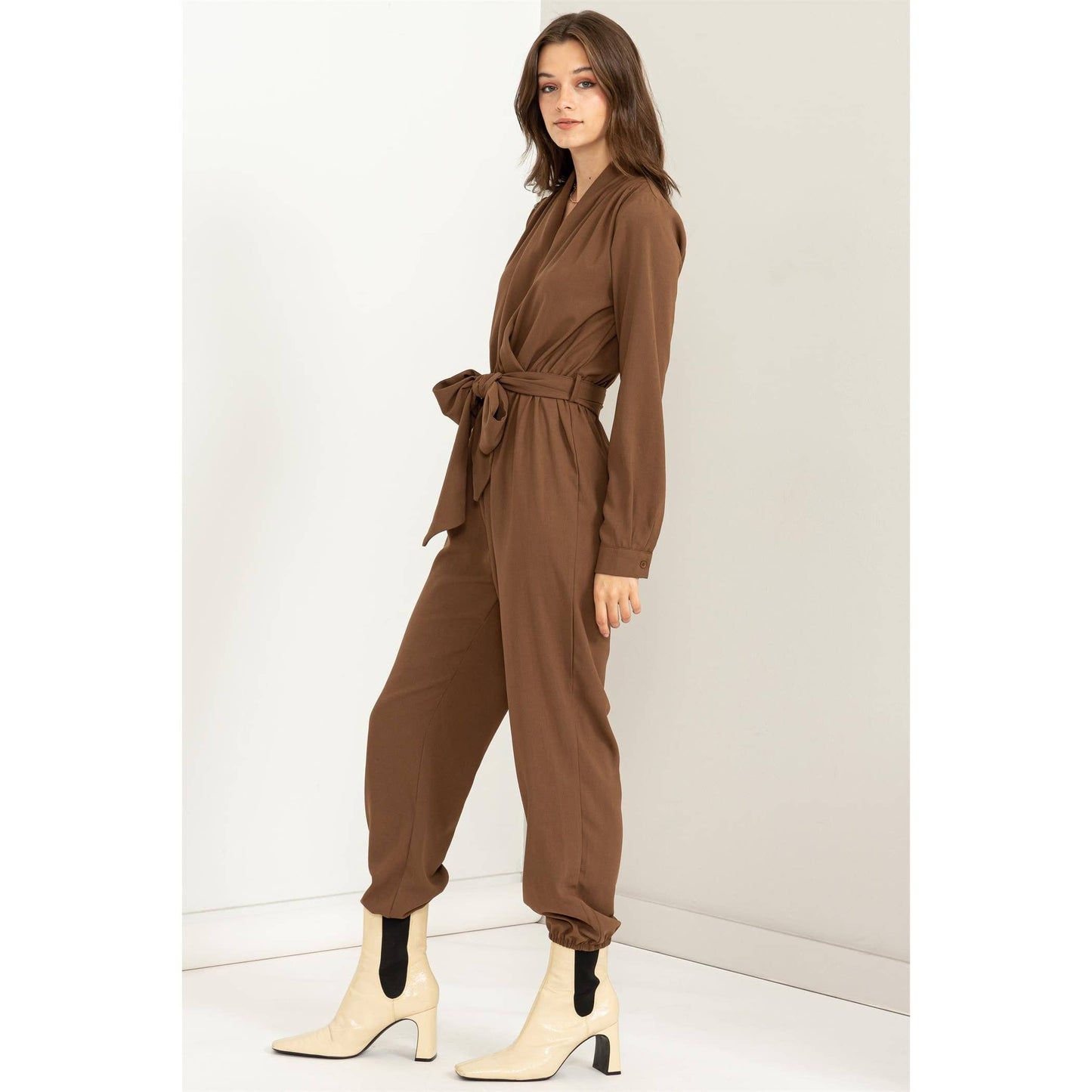 Weekend Outing Tie-Belt Long Sleeve Jumpsuit