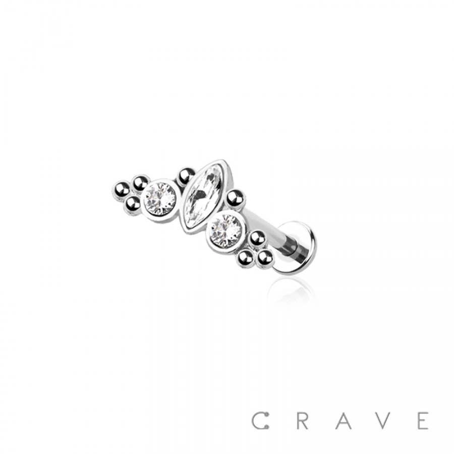 CZ Paved Triple Gem w/Cluster Labret