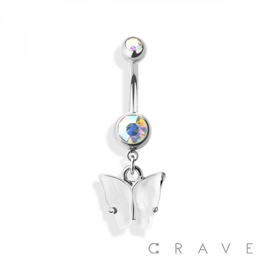 Acrylic Butterfly Dangle Navel Ring 
