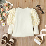 Girl's Textured Ribbed Long Puff-Sleeve Top