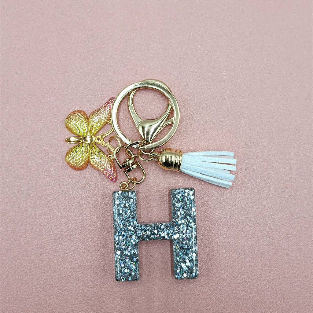 Silver Sequined Resin Letter Charm Keychains