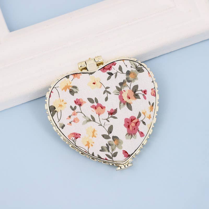 TRAVEL POCKET COMPACT HANDHELD FLORAL MIRROR | 40M103: PEACH