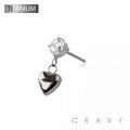 Threadless Push In Round CZ Heart Dangle w/Labret