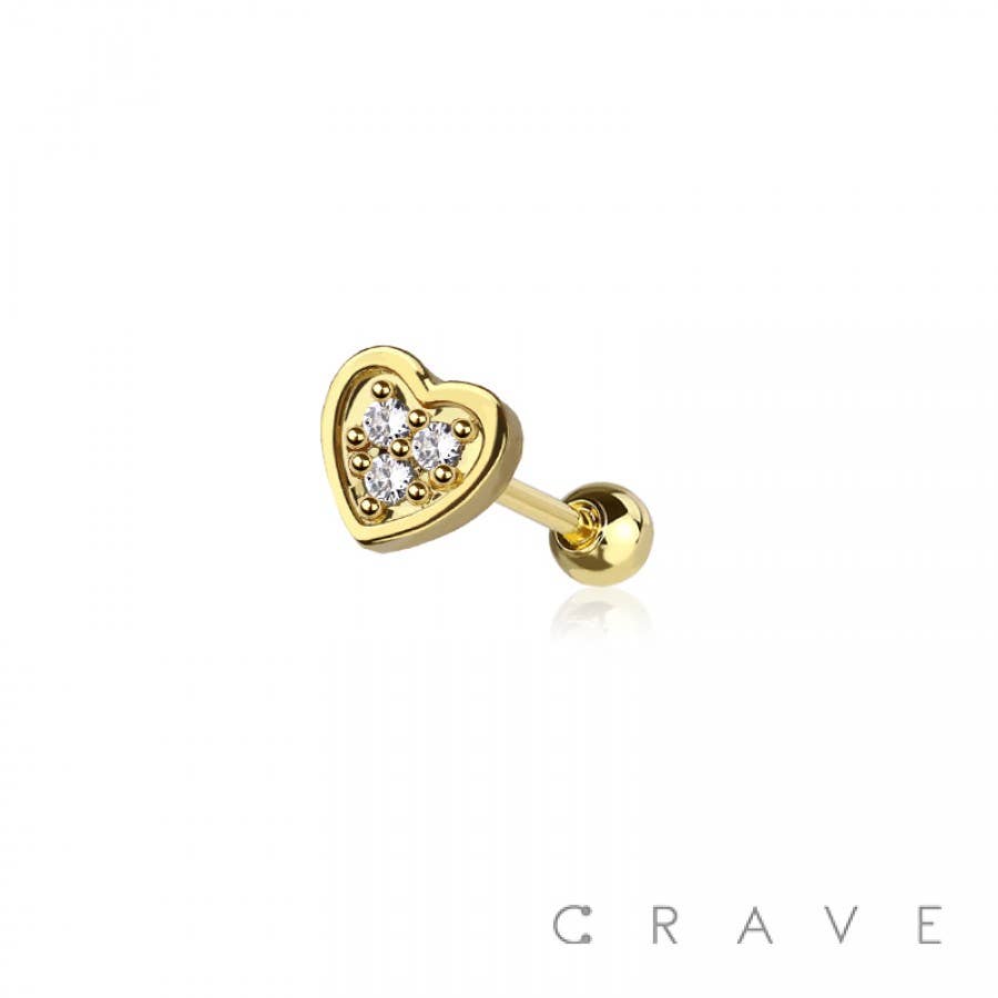 CZ Paved Heart Cartilage Bar
