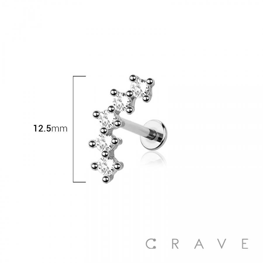 Arch Prong CZ Threadless Push In Labret