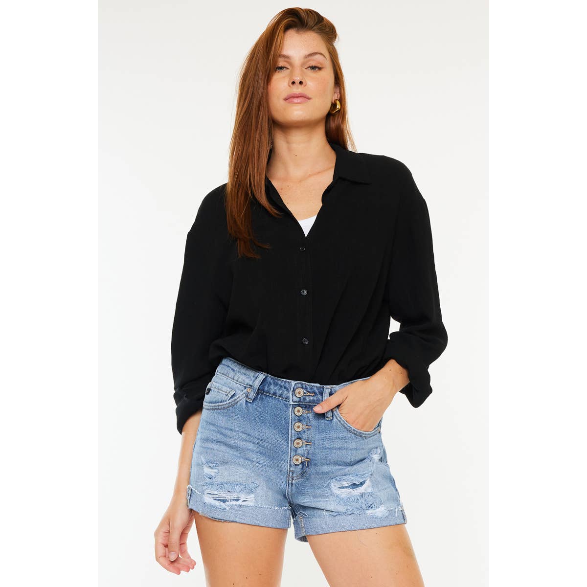 High Rise Distressed Jean Shorts