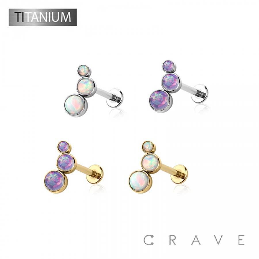 IMPLANT GRADE TITANIUM THREADLESS (PUSH IN) ROUND SYNTHETIC: GOLD/WHITE OPAL