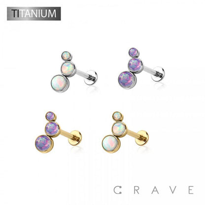 IMPLANT GRADE TITANIUM THREADLESS (PUSH IN) ROUND SYNTHETIC: GOLD/WHITE OPAL