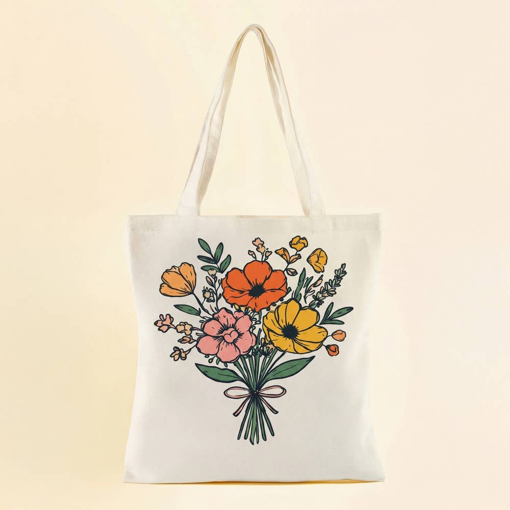 Wildflower Bouquet Print Canvas Tote