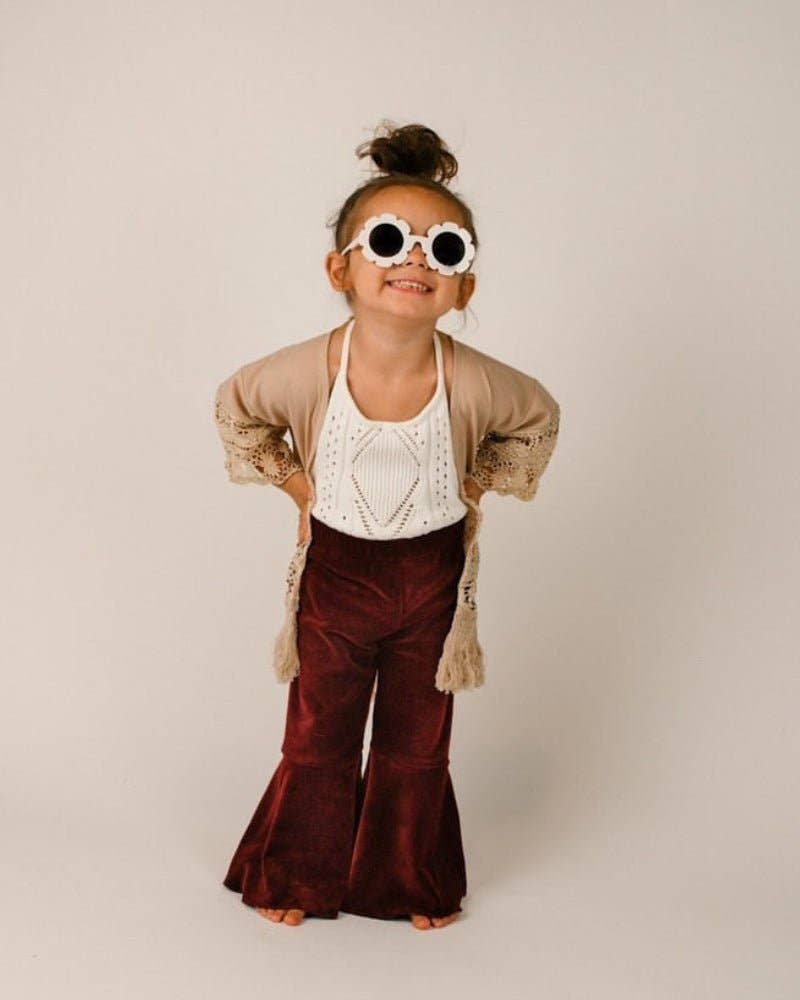 Girls Lina Pleated Velour Bell Bottoms