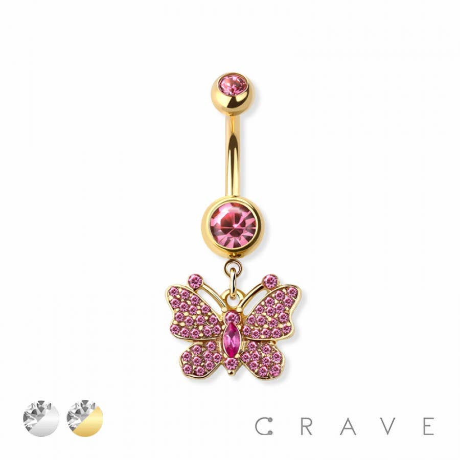 Gem Butterfly Dangle Navel Ring 