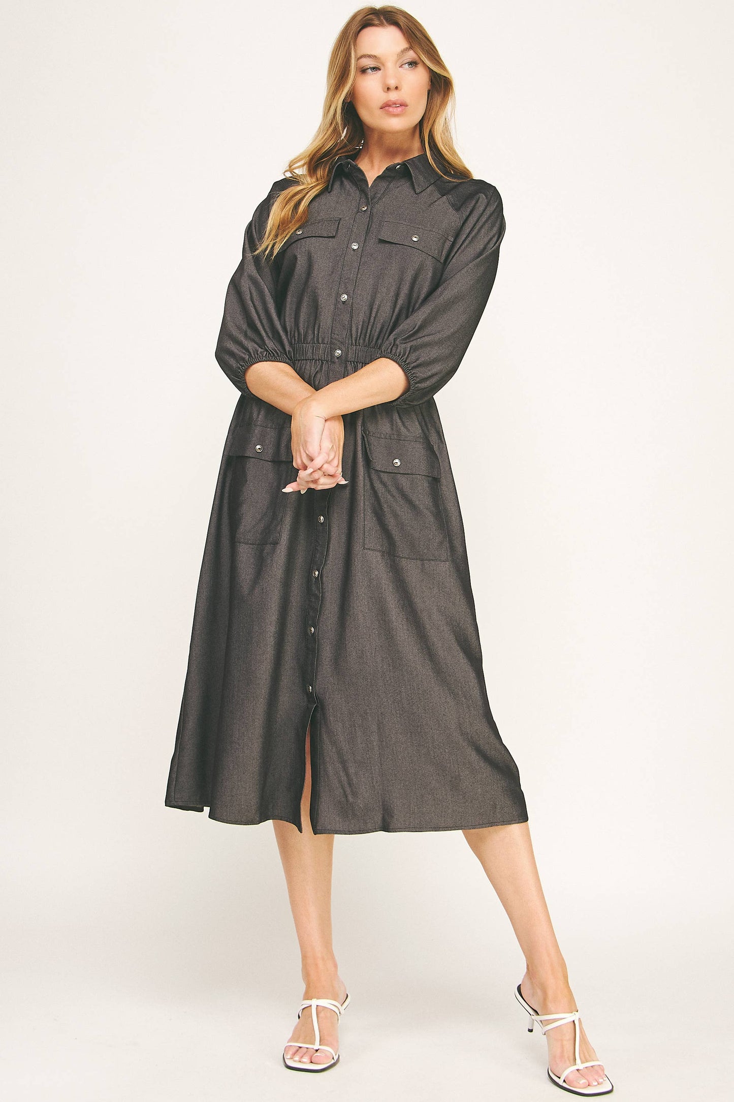 Chloe Chambray Button Down Midi Dress