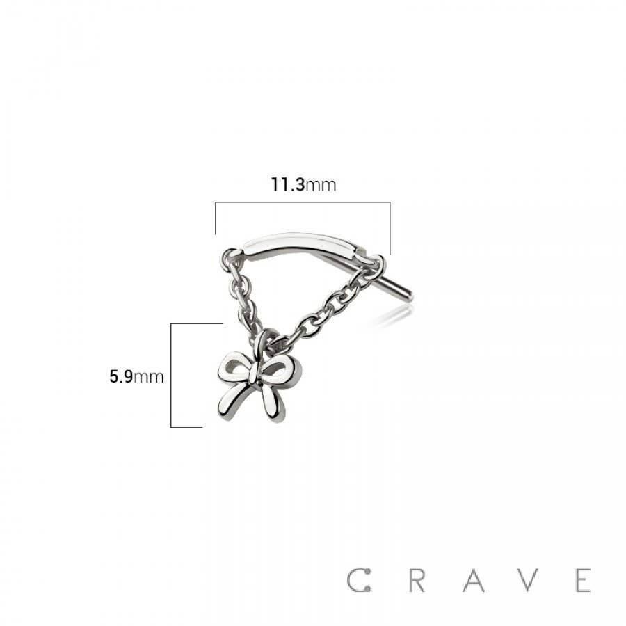 Bow Ribbon Chain Dangle Push In Labret