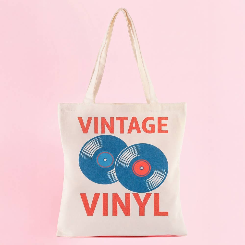 Vinyl Record Print Canvas Tote