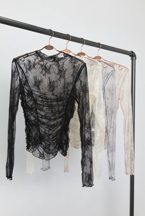 Ruched Mesh Long Sleeve Top