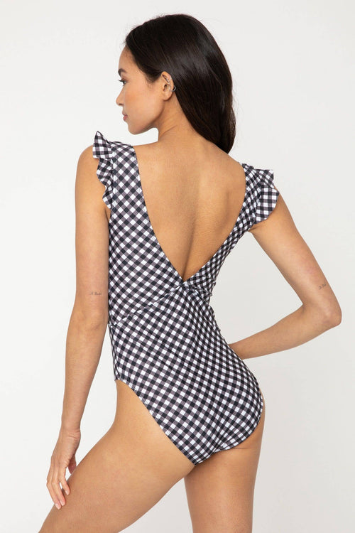 Low V-Neck Ruffle w/Tie One-Piece Swimsuit