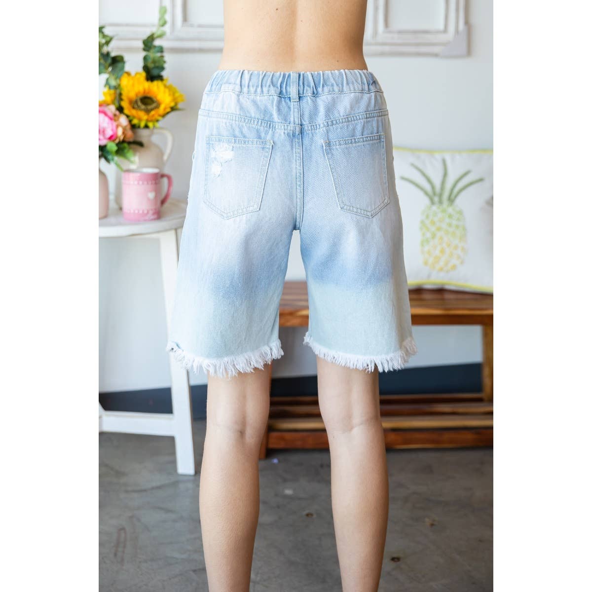 Elastic Waist Denim Sweat Shorts
