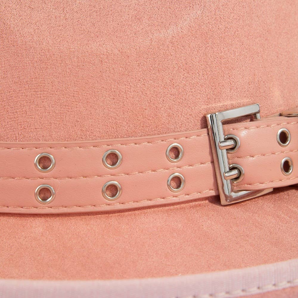 Grommet Belt Faux Suede Fedora Hat