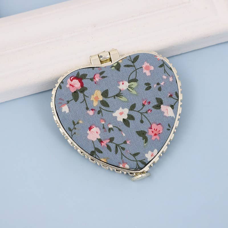 TRAVEL POCKET COMPACT HANDHELD FLORAL MIRROR | 40M103: PEACH