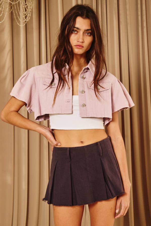 Short Puff Sleeves Cropped Denim Jacket