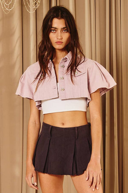 Short Puff Sleeves Cropped Denim Jacket