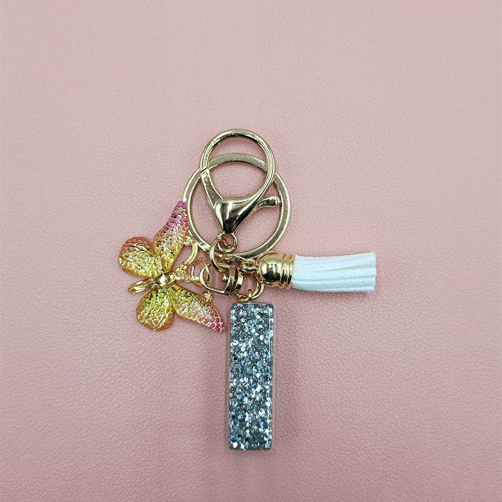 Silver Sequined Resin Letter Charm Keychains