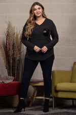 Sequins Patch Pocket Knit Plus Size Top