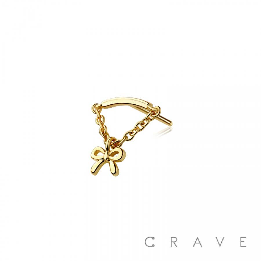 Threadless Push In Ribbon Bow Chain Dangle Labret