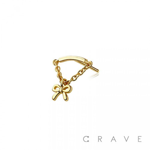Bow Ribbon Chain Dangle Push In Labret