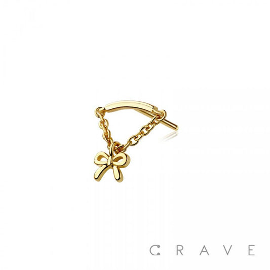 Threadless Push In Ribbon Bow Chain Dangle Labret