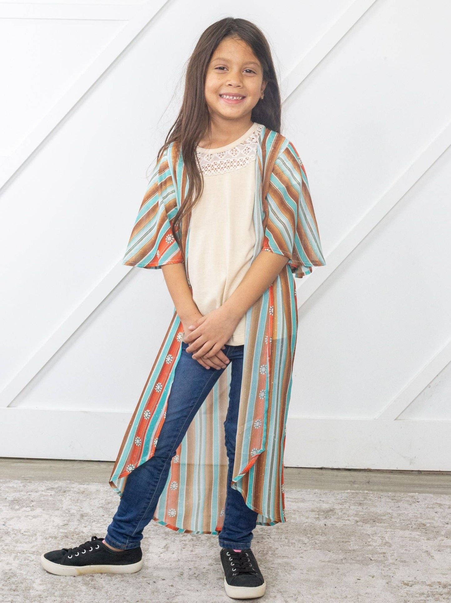Girls' Squash Blossom Obsessed Turquoise Sarape Kimono