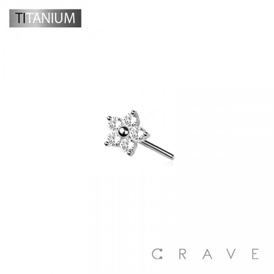Titanium Threadless Push In CZ Flower Labret Top