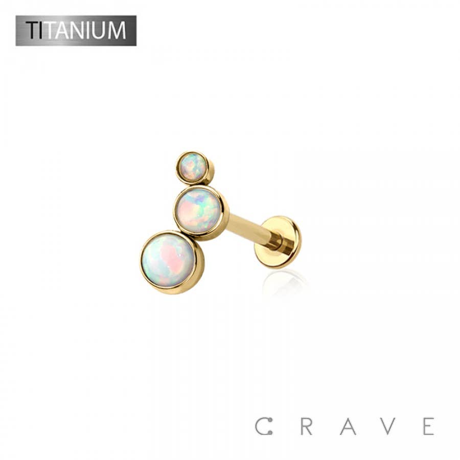 IMPLANT GRADE TITANIUM THREADLESS (PUSH IN) ROUND SYNTHETIC: GOLD/WHITE OPAL