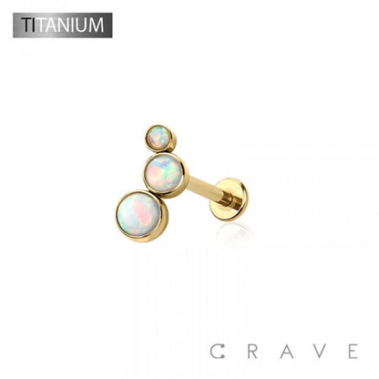 IMPLANT GRADE TITANIUM THREADLESS (PUSH IN) ROUND SYNTHETIC: GOLD/WHITE OPAL