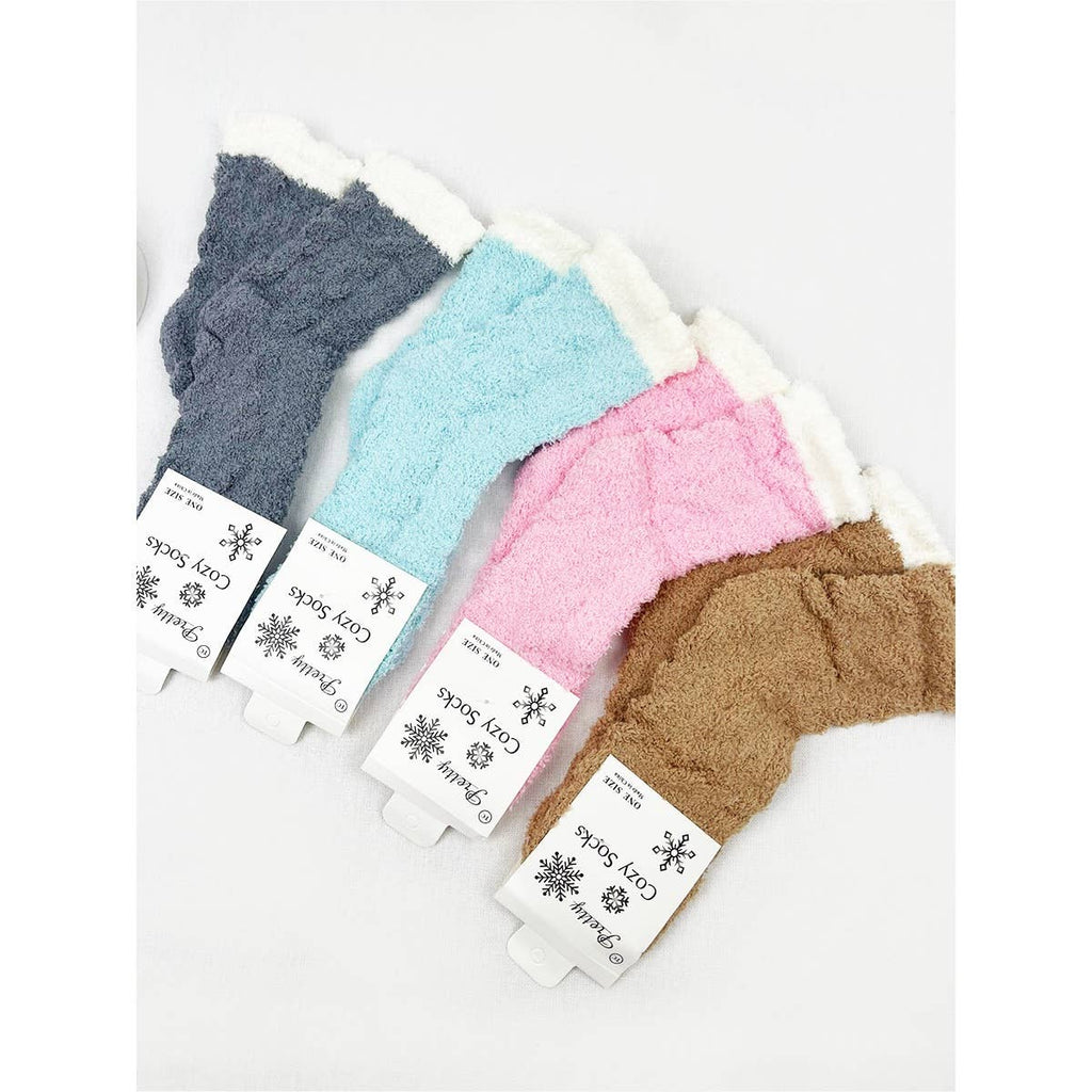 Two Tone Solid Cable Pattern Cozy Socks