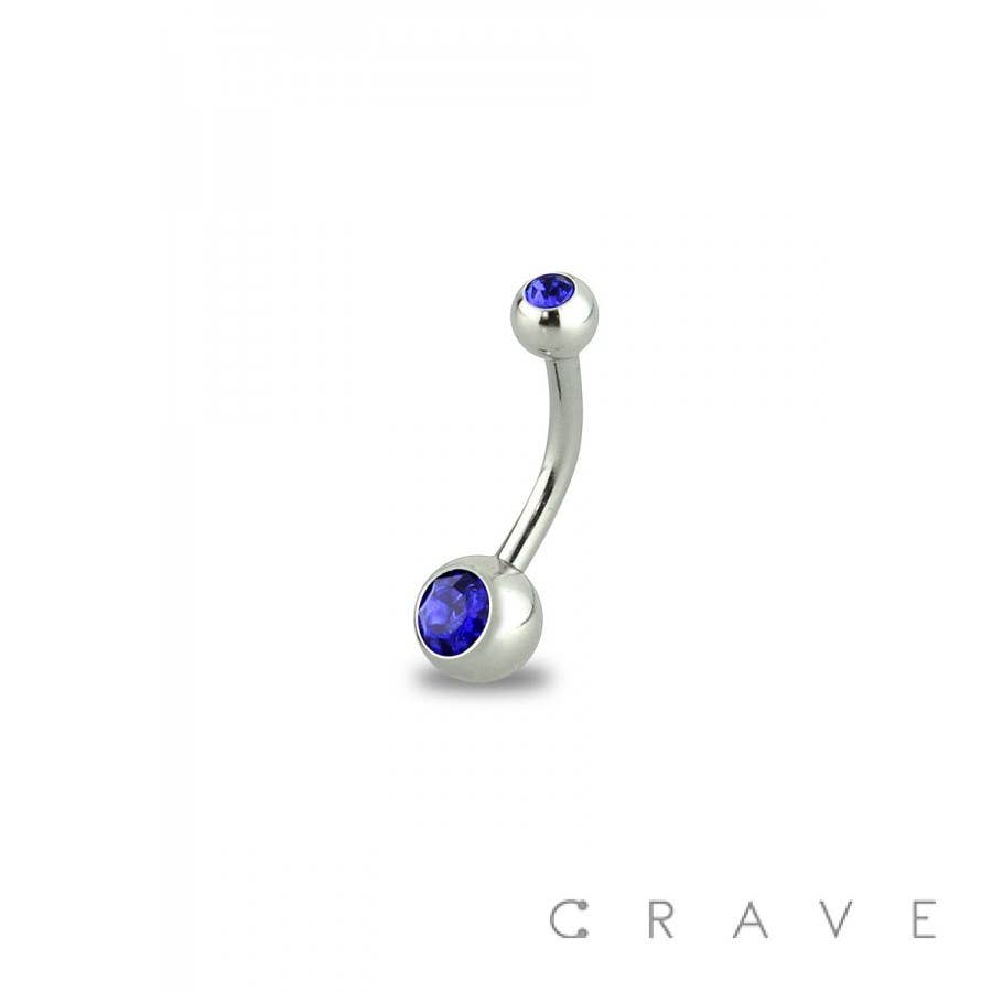 8MM Length Basic 316L Press Fit Double Gem Navel Ring