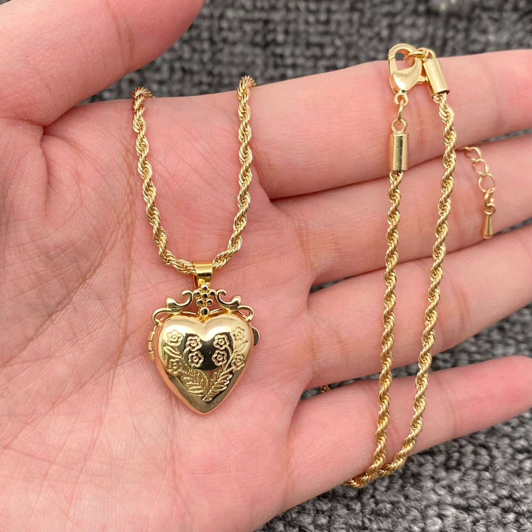 Flowers Heart Locket Gold-plated Necklace