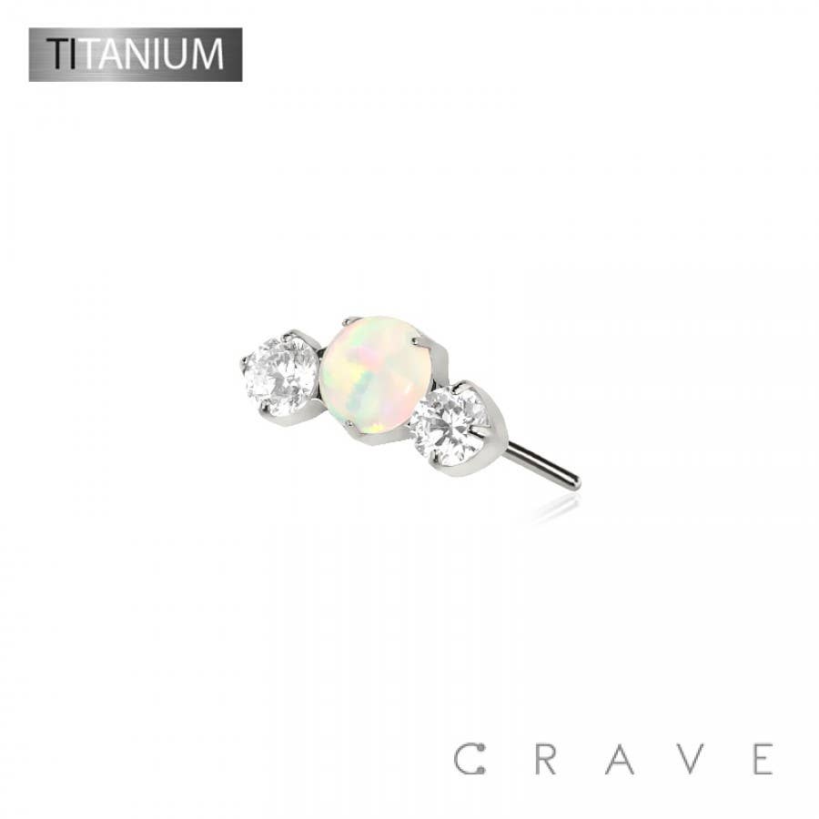 Titanium Threadless Push In Opal and CZ Labret Top