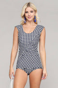 Cap Shoulder One Piece w/ Ruched Detail
