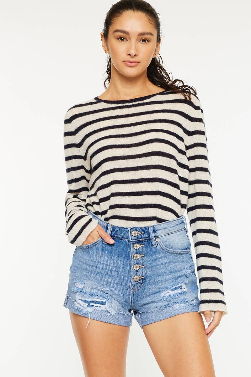 High Rise Distressed Jean Shorts