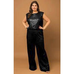 Plus Size Sequin Elastic Waist Wide Leg Pants