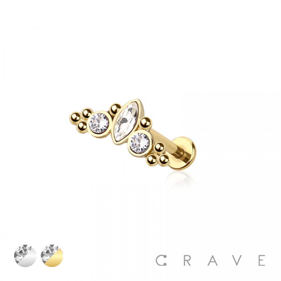 CZ Paved Triple Gem w/Cluster Labret