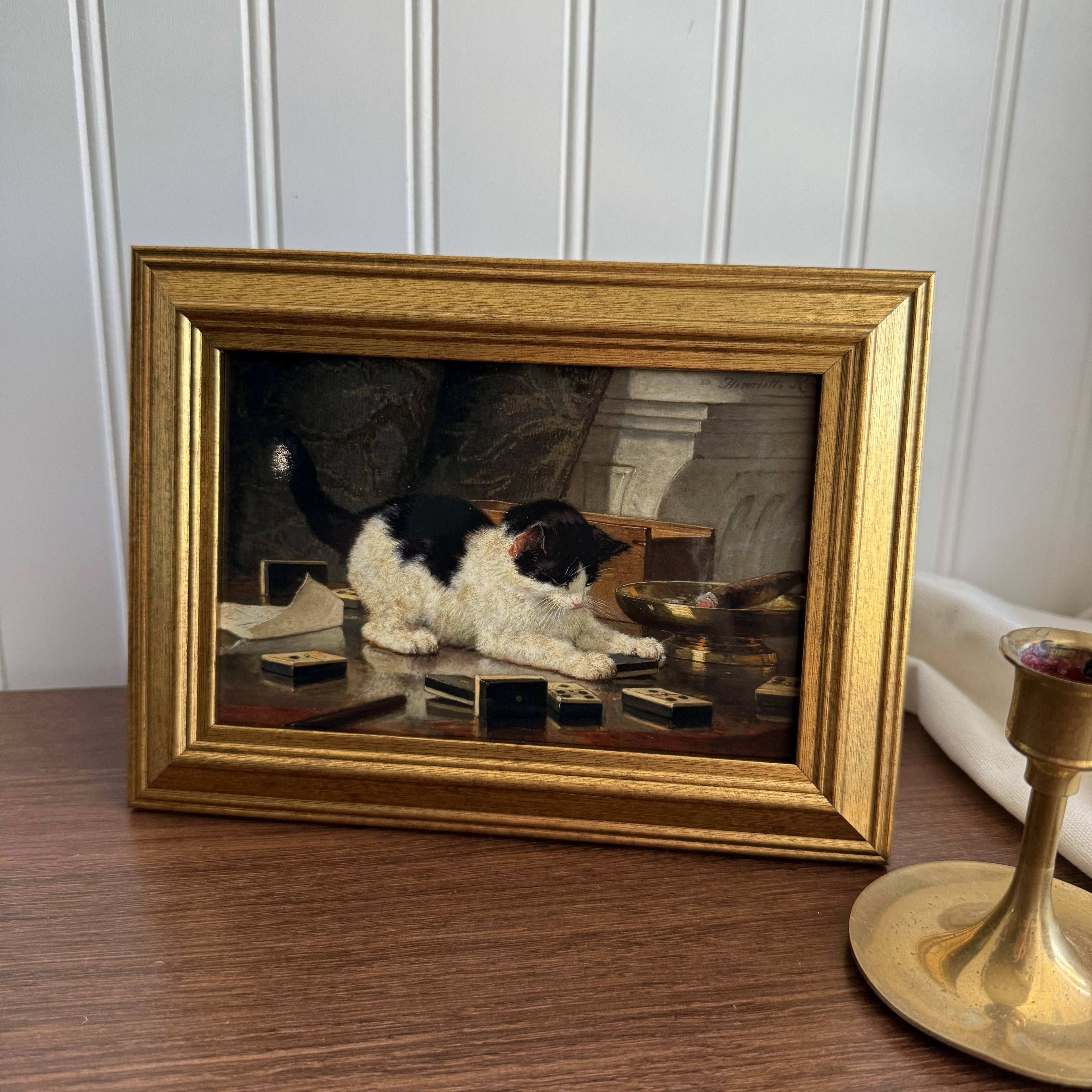 Vintage Style Kitty Playing Art Print Framed