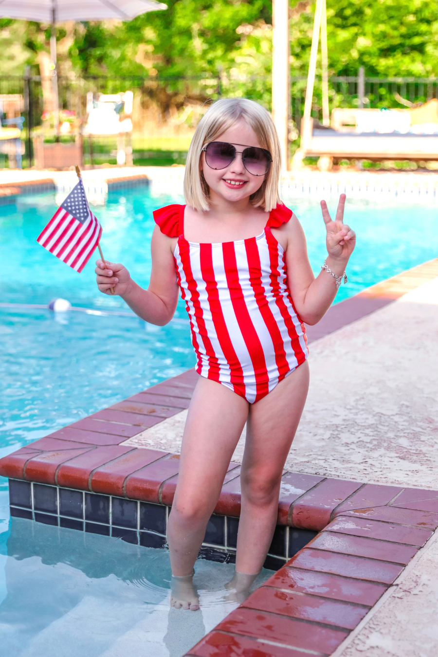 Girls Set Sail Striped Swimsuit