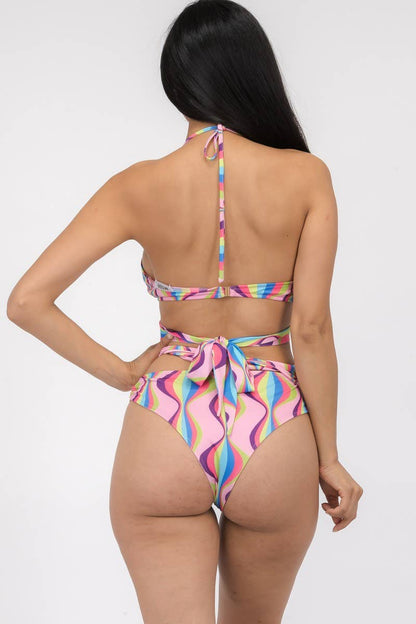 2 PC Swirl Print Halter Bikini Set